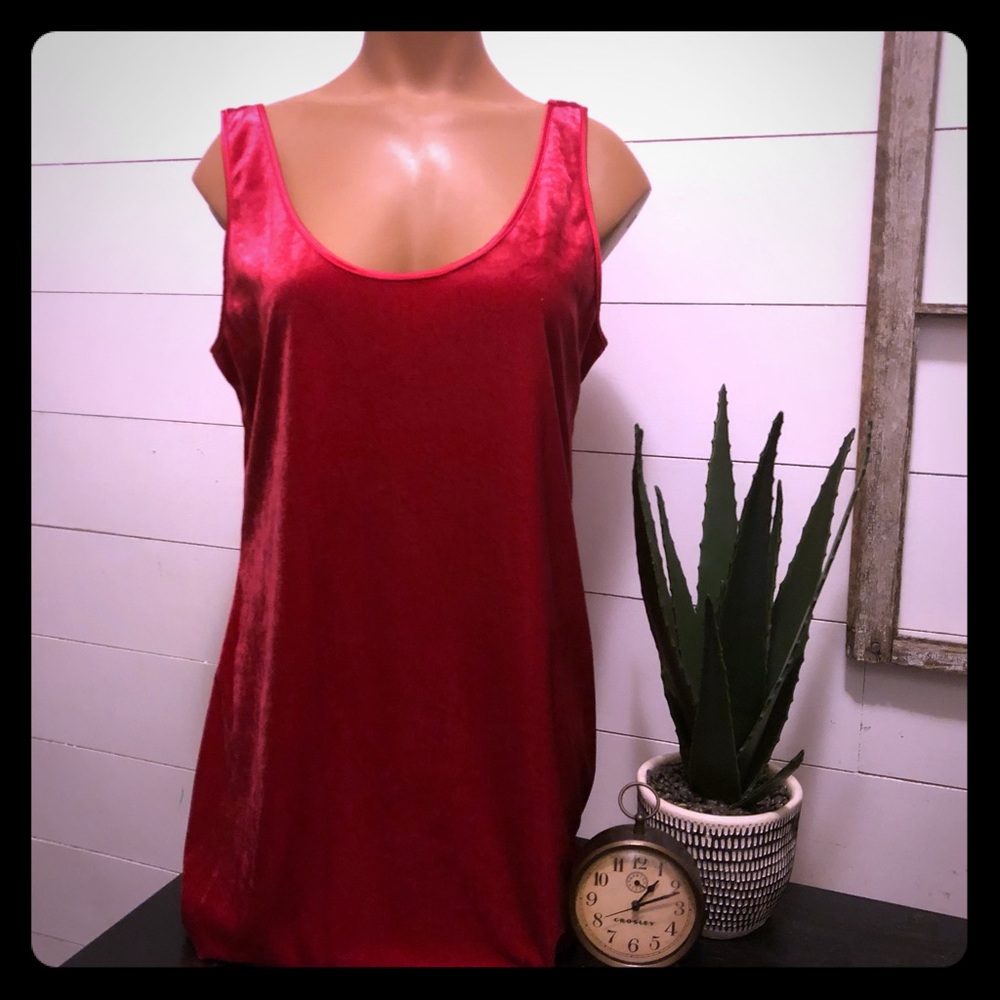 Red velvet plunge back dress